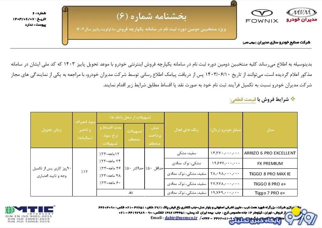 فروش ویژه ۵ محصول مدیران خودرو از شنبه آغاز می شود+ قیمت فروش ویژه ۵ محصول مدیران خودرو از شنبه آغاز می شود+ قیمت